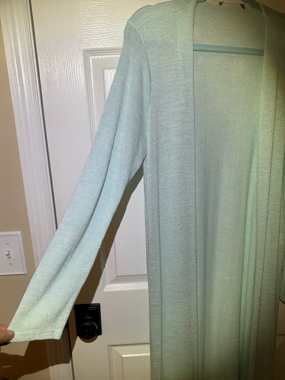 Light Aqua Blue Green Long Sleeve Open Front Cardigan Duster. Medium - Picture 3 of 4